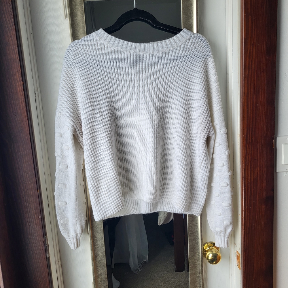 SHEIN White Textured Knit Sweater